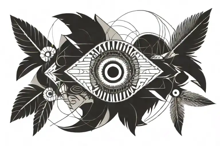 Evil Eye With Waves Crashing And Windmill With Feathers