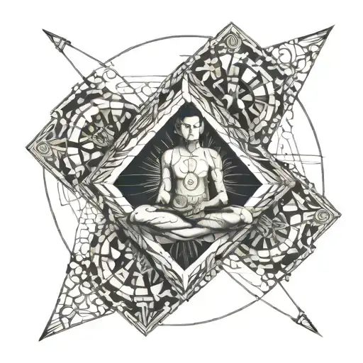 A Guy Meditating With An Eye In Is Belly