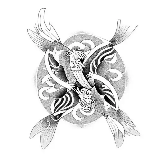 Two Koi Fish Circling Around Each Other Merging Into A Dragon