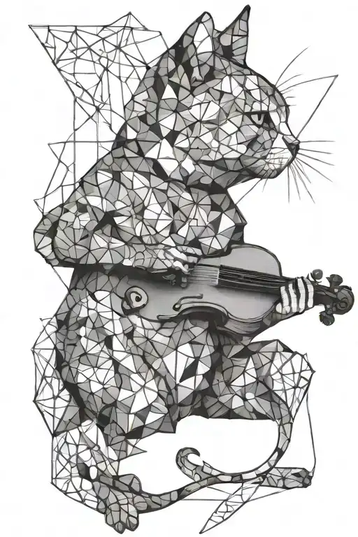 A Sketch Style Tattoo Of A Cat Playing A Violin On A Beach