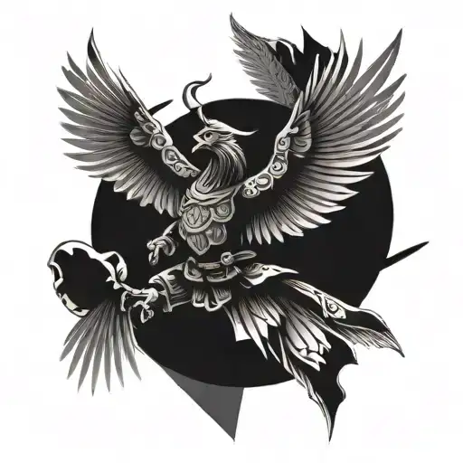Samurai Tatto With Eagle Soaring