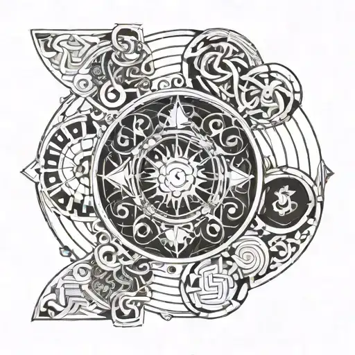 A Geometric Design Incorporating Symbols Of Italian Renaissance Art And Music