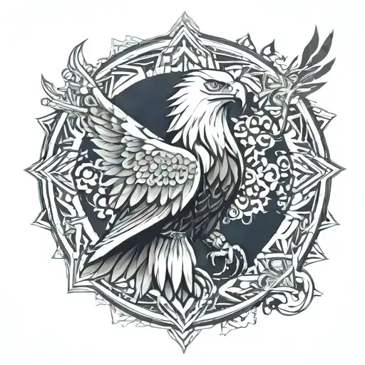 Eagle And Mandala Design Incorporating Elements