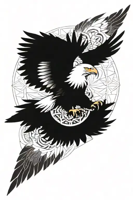 Eagle And Mandala Design Incorporating Elements