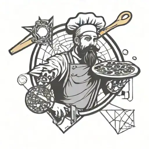 A Chef Holding A Pizza Cutter In A Sketch Style