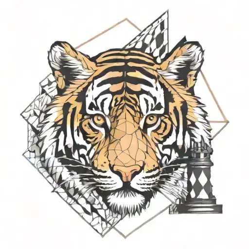 Tiger With A Chess Piece In The Center Of The Drawing