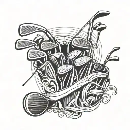 Golf Clubs In Bag With Water Waves
