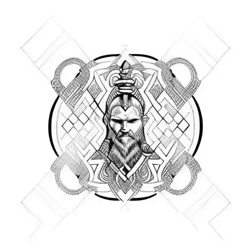 Viking Women Black And White Geometric For Male On Back