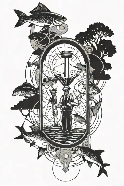 Hour Glass With Father And Son Fishing