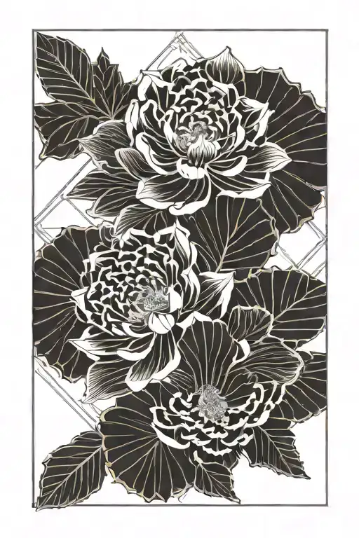 Japanese Flowers With Geometric Pattern That Will Cover The Whole
