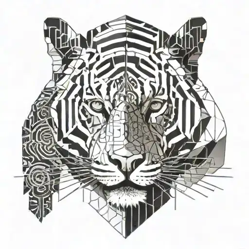 A Minimalist Geometric Tiger Head With Circuit Board Patterns Integrated Into The Design
