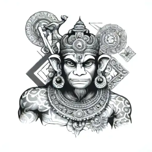 Simple Black And White Lord Hanuman