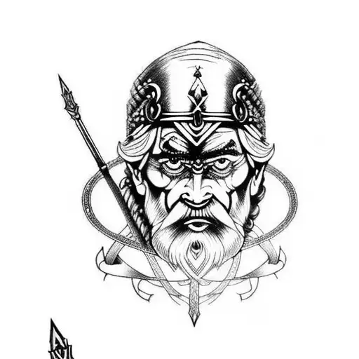 Odin With Knot Work Design Over Odins Spear On Forearm