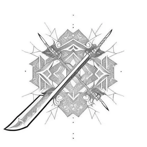 Geometric Sword With Crystals And Spiders