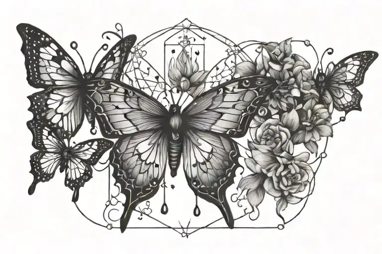 Back Of Thigh Tattoo Featuring Butterflies And Hanging Fairy Lights