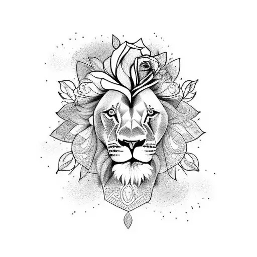Lion With Roses And Footprint And Name Leon