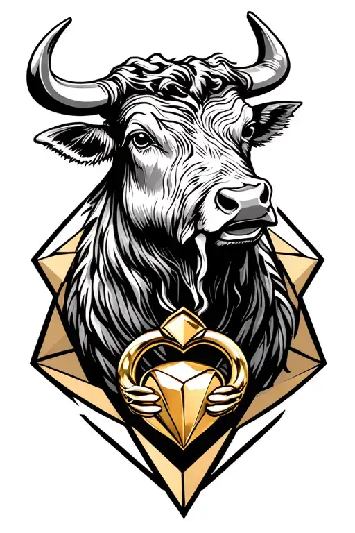 Wild Ox With Irish Claddagh Ring On Its Nose Ring