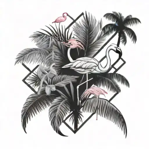 Grayscale Flamingo Palm Tree