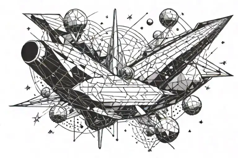 Barque In Space In A Meteor Shower