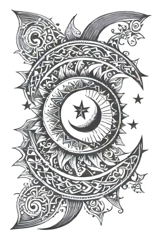 Moon Crescent With Sun And Star