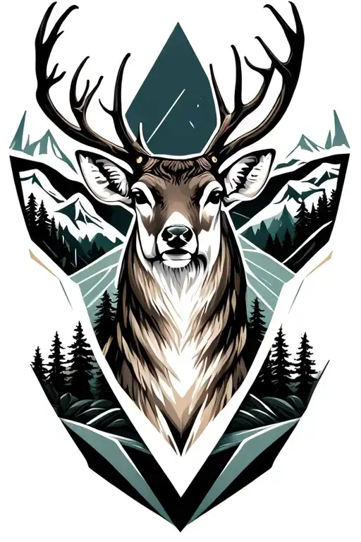 Deer And Forest Landscape With A Hidden