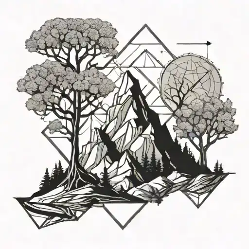 Mountain Peaks With A Tree Growing