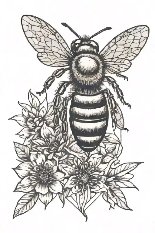 Honey Bee And Flowers Intertwined
