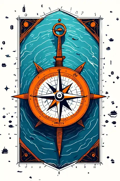 Orange Nautical Compass On Top Of Marinas Trench Map