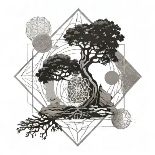 Elevated On Space Doing Meditation With The Tree Of Life And Dna