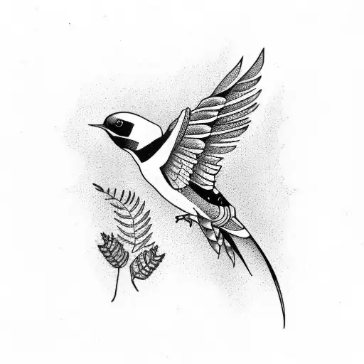 Swallow Bird With Fern