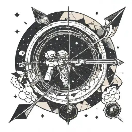 An Archer Shooting An Arrow Towards A Galaxy Filled With Stars And Planets