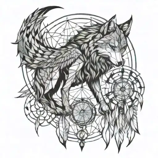 Fallen Angel And Wolf Dream Catcher Entangled