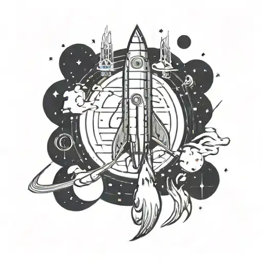 A Rocket With Npt Written On It Next To A Waning Cresent Moon