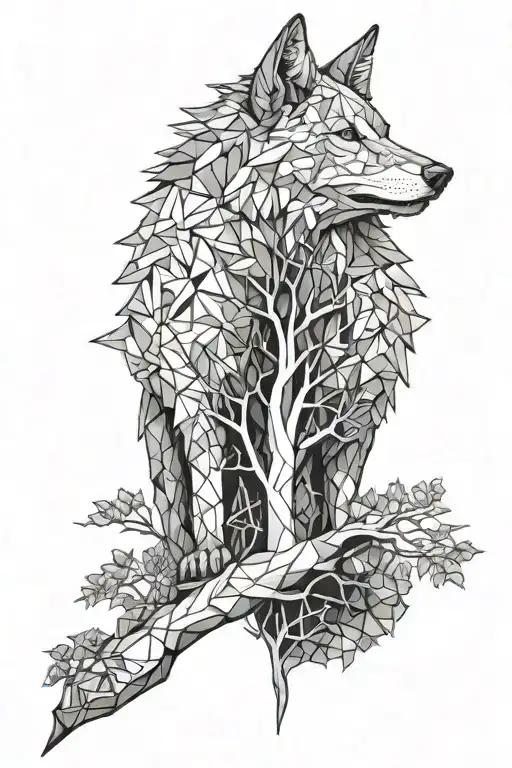 A Wolf In A Tree Growing