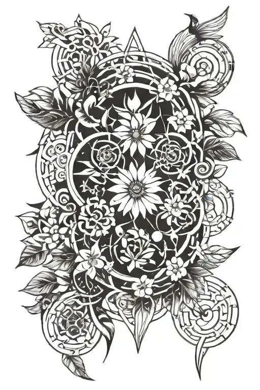 Zodiac Symbols & Flowers Intertwined