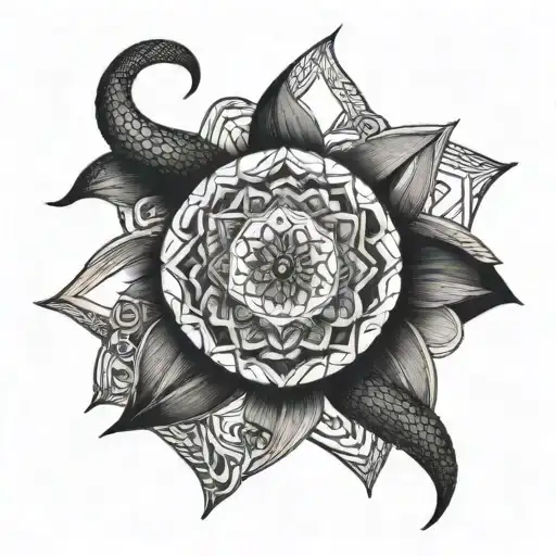 Create A Mandala Tattoo With A Hidden Snake Motif That Reveals Itself Upon Closer Inspection