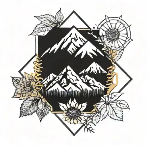 A Minimalist Tattoo Of A Mountain Range With A Subtle Sunflower Incorporated Into The Design