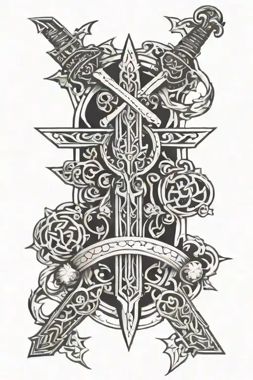 Full Back Cross And Sword Intertwined