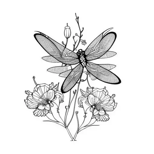 Simple Dragonfly With Cherry Blossom Flowers