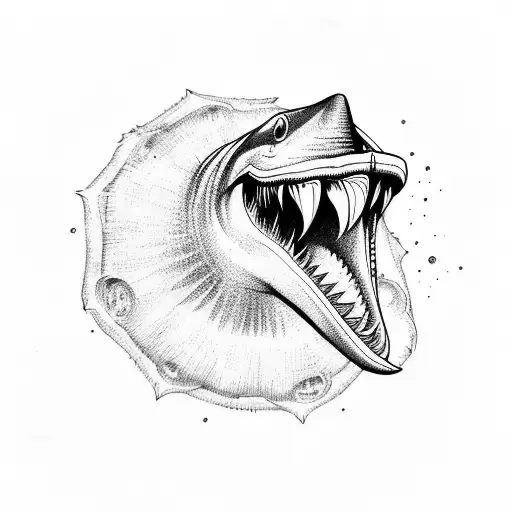An Intricate Sketch Of A Megalodon Emerging From A Black Hole