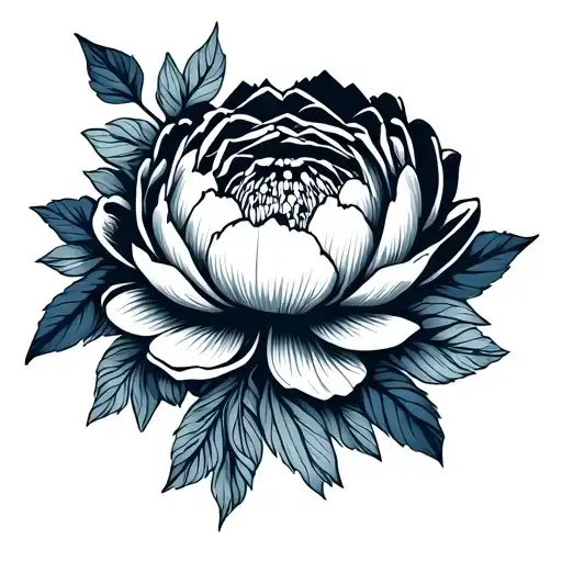 Peony And Geometric Foliage Floral With