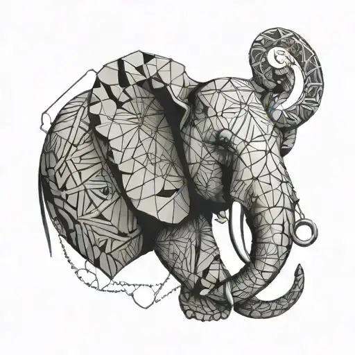 Elephant Face With Trunk Holding A Construction Shackle