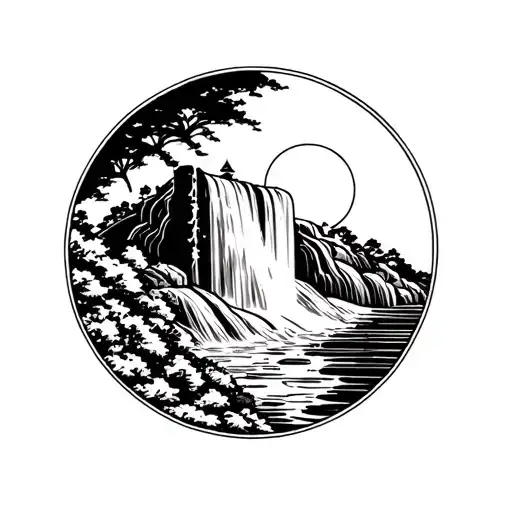 Rising Sun And A Big Waterfall