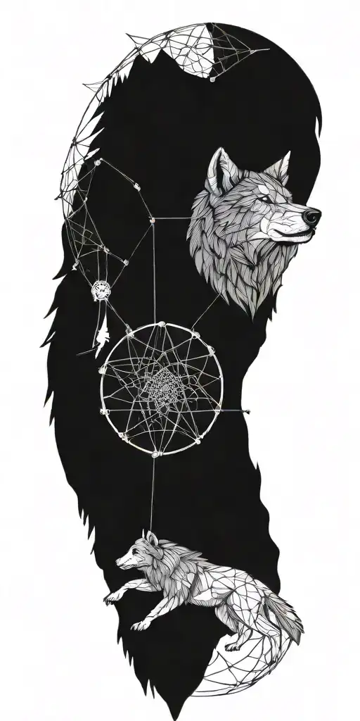 Wolf Defeating Grizzly Bear In Dream Catcher Entangled