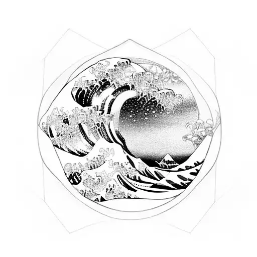 Black And White Great Wave Inside A Triangle