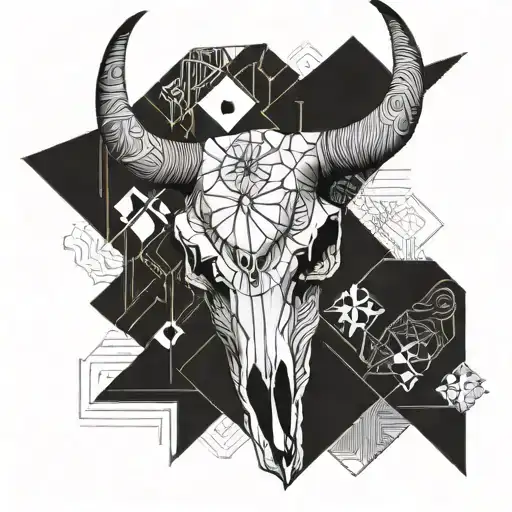 Bull Skull Mixed With A Hanya And Filled With Repetitive Patterns