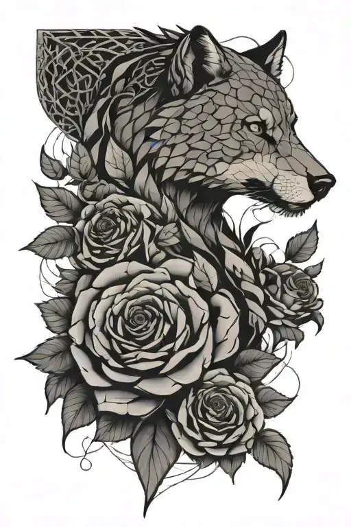 Snake And Wolf Blended By Roses