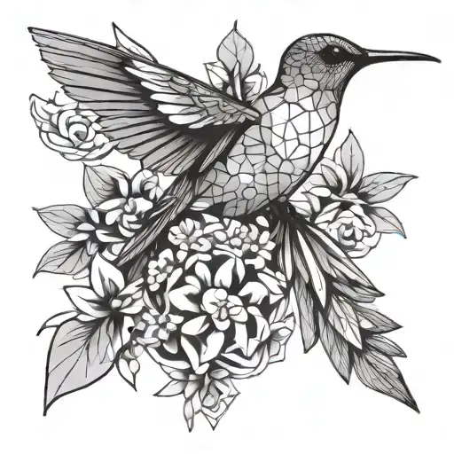 Geometrics Hummingbird On Flowers With Word 'Fly'