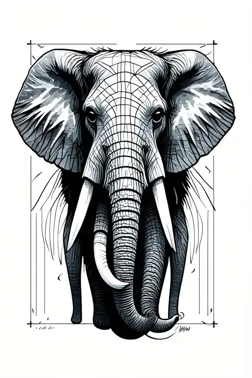 A Elephant Face Line Art Tattoo Design