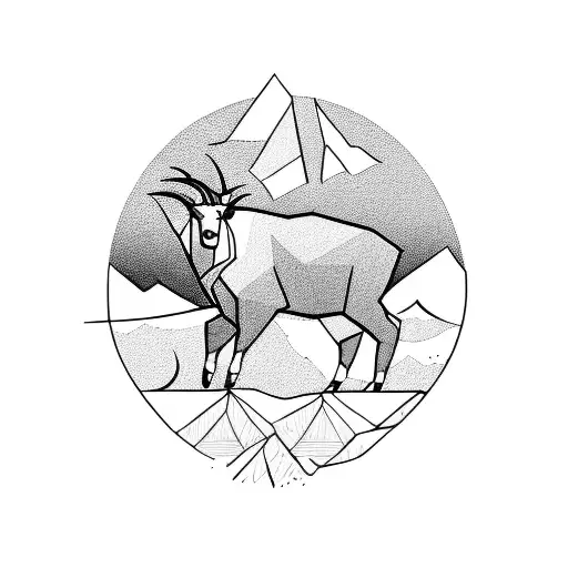 Mountain Goat Standing On The Top Of The Mountain With A Landscape On The Background